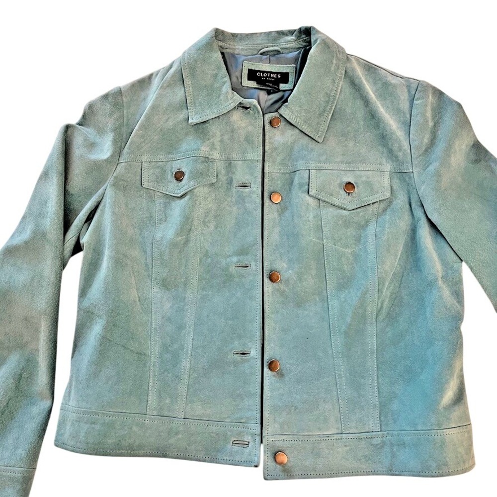Clothes by‎ Revue Womens Blue Suede Leather Jacket Trucker Style Size Large L